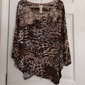 Chico's Animal Print Knit Batwing Sleeve Tunic Scoop Neck Blouse L/XL
